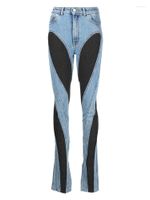 Модные женские джинсы Слим деконструируйте панели лоскутные клады с высокой талией расколотой синие джинсовые штаны осень