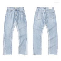 Herren Jeans 2023 Vintage Askyurself Denim Hosen Männer Frauen 1: 1 Hochqualität lässige lockere Straße Distressed Splice Edged Hosen