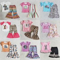 RTS Wholesale Kids Designer Girls Girls Sets Easter Bunny Print Toddler Baby Girl Clothes Bell Bells Thospits Fashion Boutique Boutique Outfit