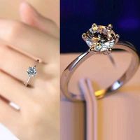 Altı-pale taklit elmas yüzük kadınlar için basit moda çift teklif düğün açılış ring