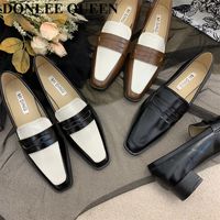 Elbise ayakkabı marka tasarım düzlükler ayakkabı kadın moda kare ayak parmağı kayma üzerinde loafers rahat moccasinler retro karışık renk tembel ayakkabılar zapatillas mujer 230225