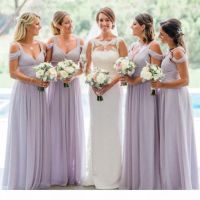 2023 leichte Lavendel Brautjungfernkleider von den Schultergurten eine Linie Chiffon bodenlange ärmellose Rundteed Mitte MAD MAD GLEISE MAID OF EHREN Kleider