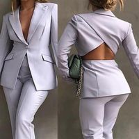 Kadınlar Suits Blazers Blazer Takım Kapı Yakası Kesme Geri Tek Düğme Cep246n
