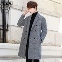Mezclas de lana masculina invierno chaqueta larga hombres moda coreana folletos suelto de doble pecho bañera adolescente adolescente collar de bolsillo cálido abrigo macho 230225