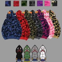 2021 Haifischdesigner Hoodie Pullover Herren Frauen Camouflage Jacke Jogger Reißverschluss Japanische Mode Sportwege Marke Kapuze -Sweatshirt Tracksuit