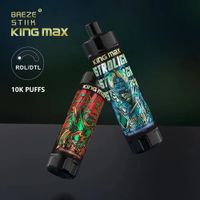 Breze Stiik Tek Kullanımlık E-sigaralar Kral Max 10000 Puflar Tekniksiz Vape Önceden doldurulmuş 20ml 850mAh Pil Type-C Şarjı ile Şarjlanmış Ayarlanabilir Hava Akışı