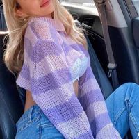 Pulls de femmes Batwing Sleeve Trickitwear Sexy Fashion Femme Femme Coundit Pink and Purple Striped Hole Cropped Pullover oversized