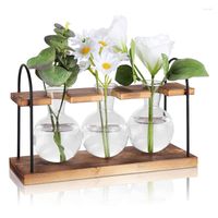 木製のスタンドテラリウムデスクトップステーションエアプランターバルブガラス花瓶を備えた花瓶の植物繁殖ステーション