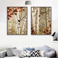 Resimler retro tarzı ev dekorasyon posterleri soyut suluboya tuval resim hd baskı huş ağacı orman duvar sanat resmi için 1