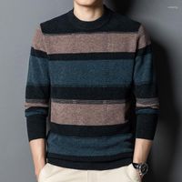 Suéteres masculinos 200% de otoño suéter de lana puro e invierno jalete para hombres de cachemira a rayas sueltas