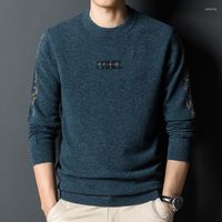 Suéter de suéteres para hombres otoño 200% puro de lana masculina redonda de cuello grueso