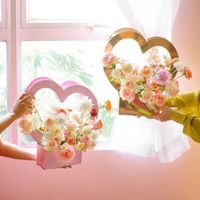 Suministros de fiesta festiva Caja de flores de papel en forma de corazón Canasta de flores de bricolaje Día de San Valentín Día de la Florista Decoración de flores