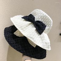 베레트 여성용 보용 버킷 모자 2023 여름 패션 kpop 밥면 검은 해변 태양 모자 접이식 넓은 넓은 괄호 안티 UV 낚시 모자