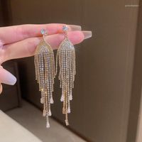 Baumelnde Ohrringe YAMEGA Trendy Bling Strass Für Frauen Koreanische Mode Boho Lange Quaste Ohrring Statement Schmuck Zubehör