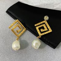 Dangle Earrings CELI Natural Baroque Pearl Gold Minority Des...