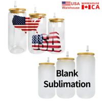 US CA Stock 16oz Mugs Single Wall Sublimation Glass Beer Can...