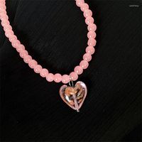 Подвесные ожерелья Y2K Ювелирные украшения розовое жемчужное перлочное ожерелье сердца для женщин мода винтаж Harajuku милый очарование 90 -х годов Эстетические подарки