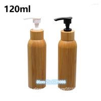 Garrafas de armazenamento 10 peças 120 ml vazias recarregáveis cosméticos bomba de bambu loção recipiente garrafa corpo plástico interno para creme de banho xampu