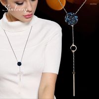 Подвесные ожерелья Sinleery Корейский стиль синие круглые хрустальные подвески и длинные цепные шейки для женщин -ювелирных аксессуаров My455 SSP