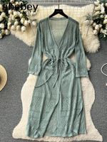 Casual Dresses Hollow Out Fish Net Fringe Tassel Knitted Cro...