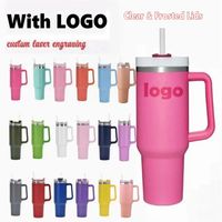 40oz Hot Pink Logo Stainless Steel Tumblers Mugs Cups Handle...