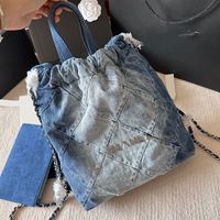 Women Washed Gradient Denim 22 Drawstring Shopping Backpack ...