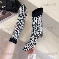 Boots 2022 New Winter Women' s Shoes Knitted Mid- calf So...