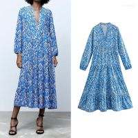 Повседневные платья Осень 2022 Женские модные припечатки MIDI платье o Neck Long Riceve Lose vestidos ozz1627