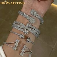 Bangle Iced Out Bling Square Cubic Zirconia Tear Drop Sparki...