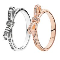 Classic Rose Gold Sparkling Bow Ring Authentic 925 Silver Wo...