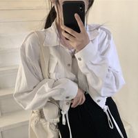 Damenjacken Frauen Knopf Basic Lose Schn￼re -up Vintage weibliche Harajuku Leisure Streetwear Klassische elegante Herbsttaschen Kleidungsmantel