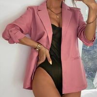여자 정장 여성 패션 패션 공식 슬림 노치 긴 소매 핑크 블레이저 솔리드 여자 재킷 2022 스프링 캐주얼 여성 우아함