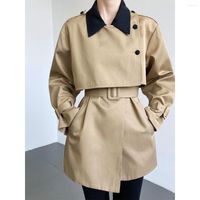 Damengrabenm￤ntel Frauenkontrastfarbe Farbe Revers Shortbreaker 2022 Herbst Casual Coat