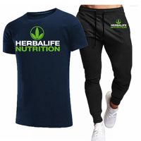Men's Tracksuits Herbalife Nutrition Suit de 2022 Summer Mens Sportswear estabeleceu camiseta de manga curta e calça de moletom para homens casuais