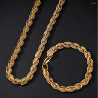 سلاسل Hip Hop Men Gold Color Out Cuban Necklace Braclete Combo Set chain for