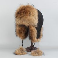 Berets 634c Winter Fur Fur Hats Russian Russian Hafflap Warm Warm with Pom