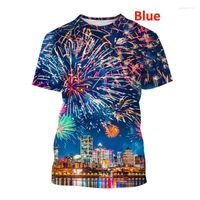 Camisetas masculinas 2022 Fireworks 3D Camisa impresa Fashion Unisex manga corta Top casual