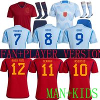 S - 4xl 2022 Espagne Soccer Jersey Pedri Ferran Torres Morata Gavi Football Shirt Ansu Fati Koke Azpilicueta Kits Kits Kits Version des hommes et des enfants