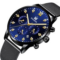 Wallwatches 2022 Shaarms Fashion Wallwatch Blue Dialcasual Quartz Watch Banda de malla de malla de acero inoxidable Reloj Hombre