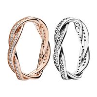 Sparkling Twisted Lines Ring Authentic Sterling Silver Women...