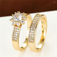 Wedding Rings Girl Luxury Crystal Snowflake Double Charm Gol...