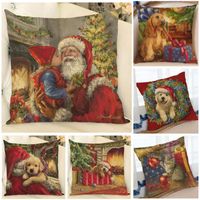 Pillow Vintage Christmas Decoration Sofa Cover Happy Dog Cat...