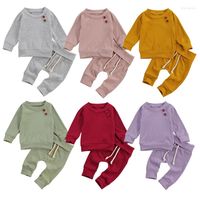 Conjuntos de ropa Wallarenear Baby Baby 2 piezas Conjunto de 2 piezas Manga larga Pantalones de color sólido para niñas para niños Otoño otoño