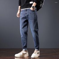 Jeans de hombres el￡sticos sueltos rectos ligeramente ancho tendencia de los hombres de tendencia casual de primavera y oto￱o pantalones 2022 verano delgado