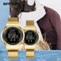 Armbanduhr Sanda Fashion Edelstahl Mesh G￼rtel wasserdichte Quarz Uhr Sport Elektronisches digitales Paar f￼r M￤nner Frauen Uhren