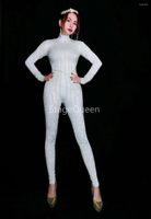 Женские комбинезоны Women White Stage Компьют -костюмы Crystals Corstals для певца Tancer Wear Bodysuit Nightclub Party