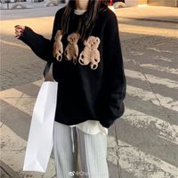 Frauenpullover Kawaii gesticktes Bären Cartoon Muster süßes Harajuku Frauen runder Nacken Langarm Pullover Pullover Herbst 2022