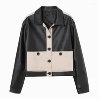 여자 재킷 ZCSMLL 대비 컬러 짧은 오토바이 가죽 코트 스프링 가을 여성 2022 한국 디자인 감각 소수