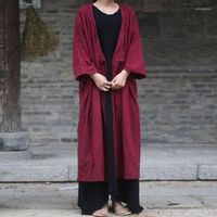 Damengrabenmäntel Johnature Frauen Verband Mantel Vintage Leinen 2022 fallen losen lässigen V-Ausschnitt-Knopf Chinesischer Stil weiblich