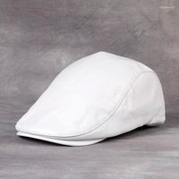 Berets Spring/Winter Unisex подлинный кожаный берет шляпы мужчины женщины белый/синий крышка